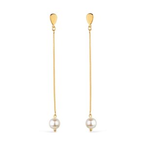 Brinco Dourado de Corrente com Pérola