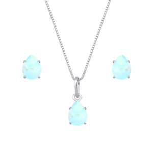 Conjunto de Gota Azul em Zircônia Prata 925